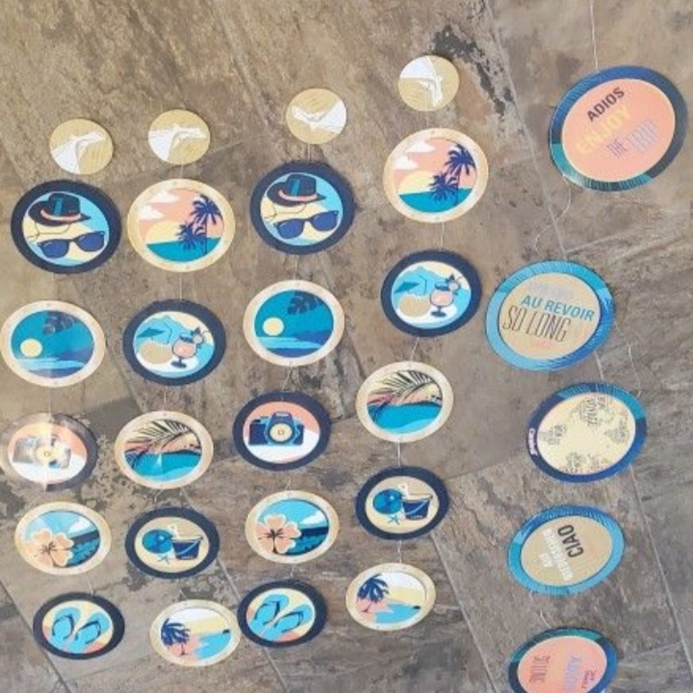 Tropical Vibes Wall Decor Set - Blue, Yellow, and Tan Plus Towel